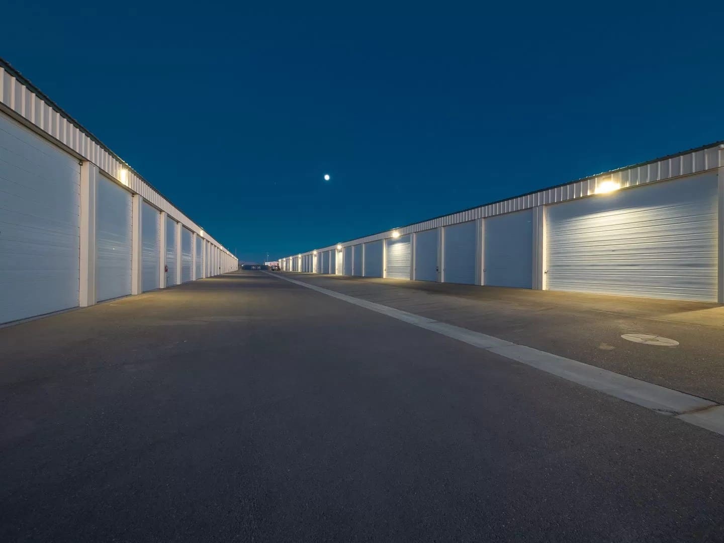Premier Storage 2 at night, well lit
